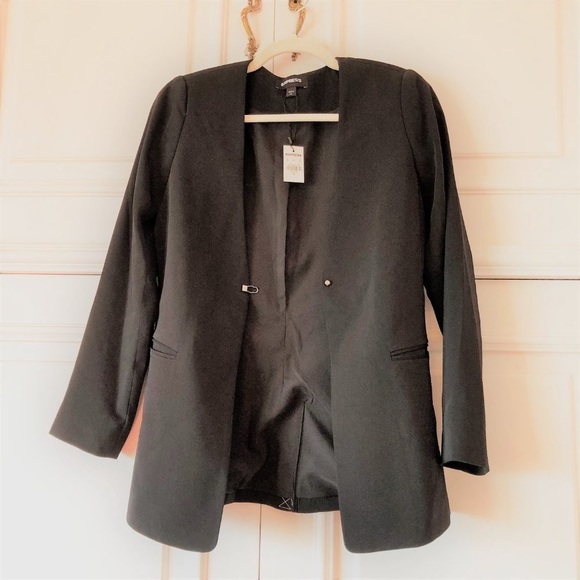 NWT Pitch Black Longline Smooth Blazer by Express - Size 00 - Picture 2 of 16